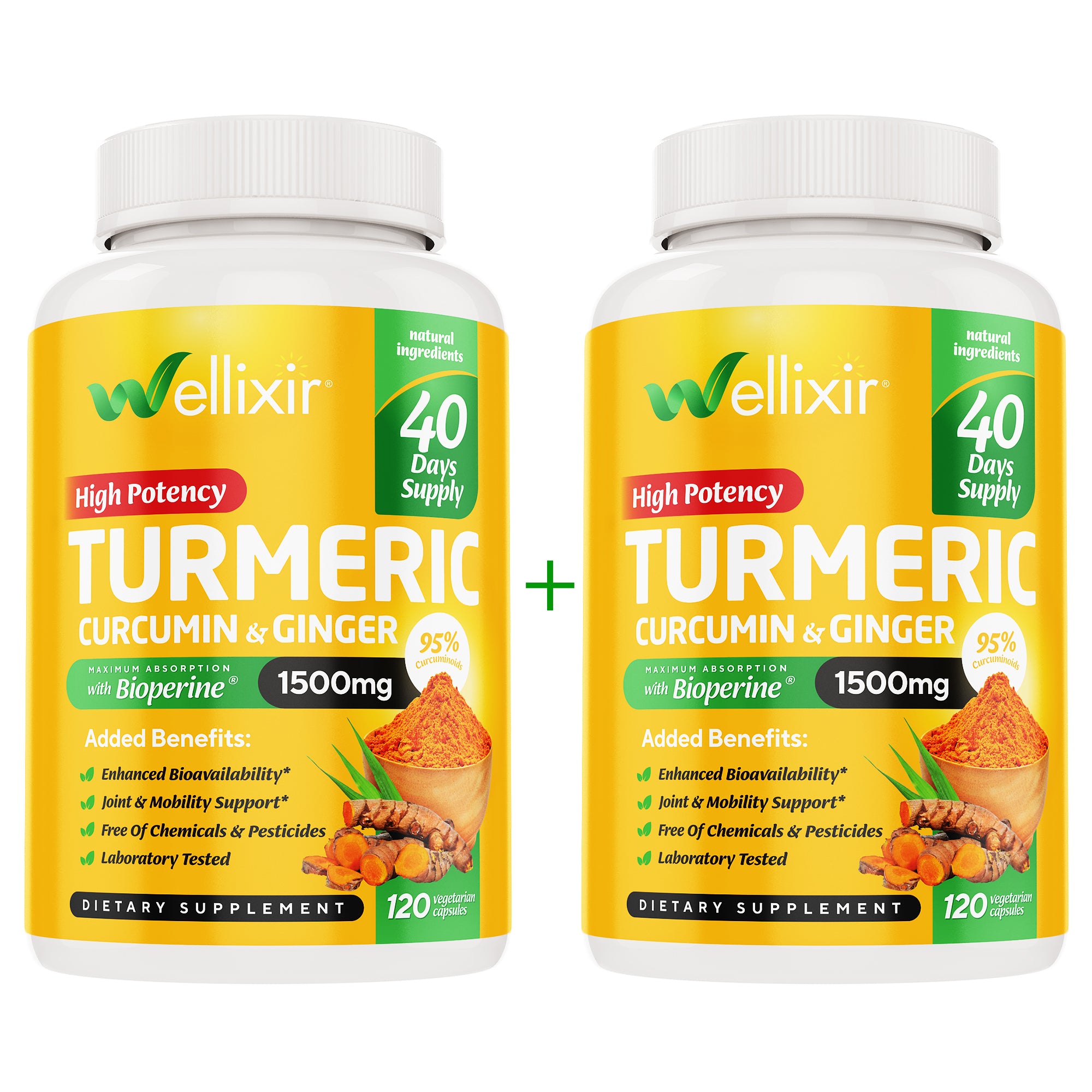 Turmeric Curcumin & Ginger 2 x 120 Capsules Wellixir